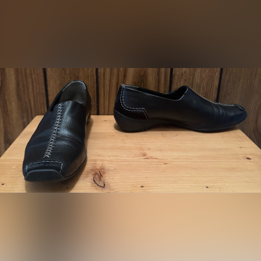 Woman PAUL GREEN Black Leather Suede Slip On Driving Shoe Sz 6 3.5 Mule